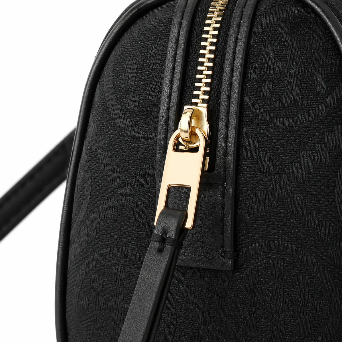 Tory Burch T Monogram | Black embossed canvas with detachable shoulder strap and zip closure  women's designer mini Boston bag