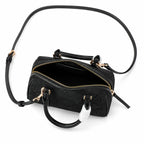 Tory Burch T Monogram | Black embossed canvas with detachable shoulder strap and zip closure  women's designer mini Boston bag