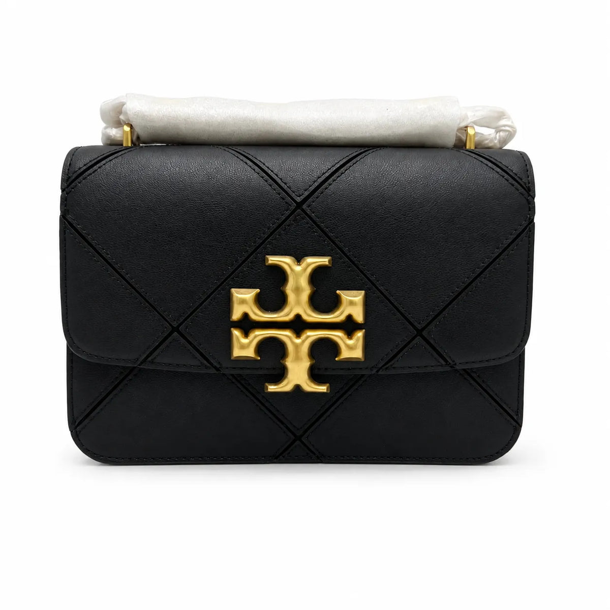 Tory Burch Eleanor Quilted Chain Bag | Black lambskin adjustable shoulder strap magnetic closure  women's designer quilted chain bag