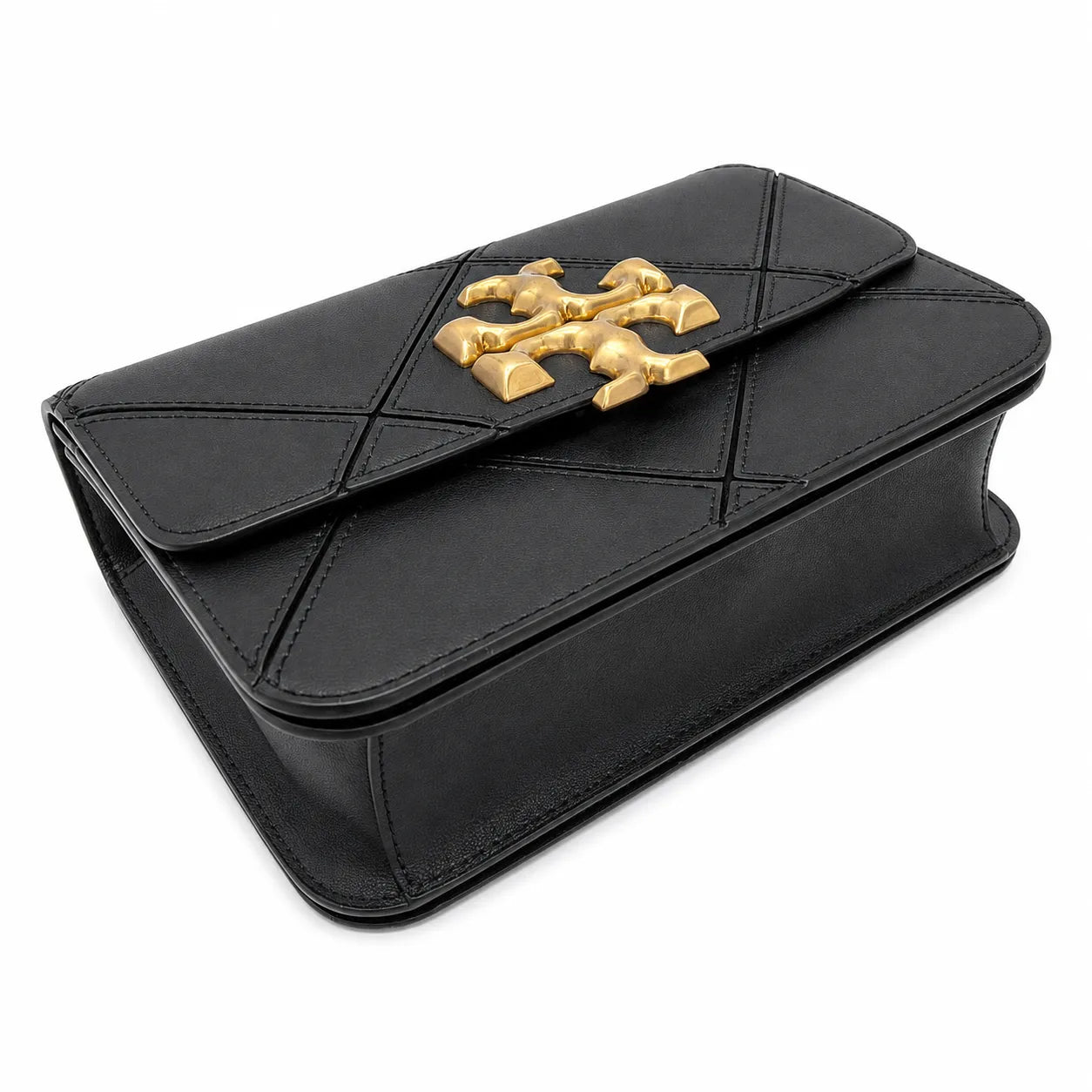 Tory Burch Eleanor Quilted Chain Bag | Black lambskin adjustable shoulder strap magnetic closure  women's designer quilted chain bag
