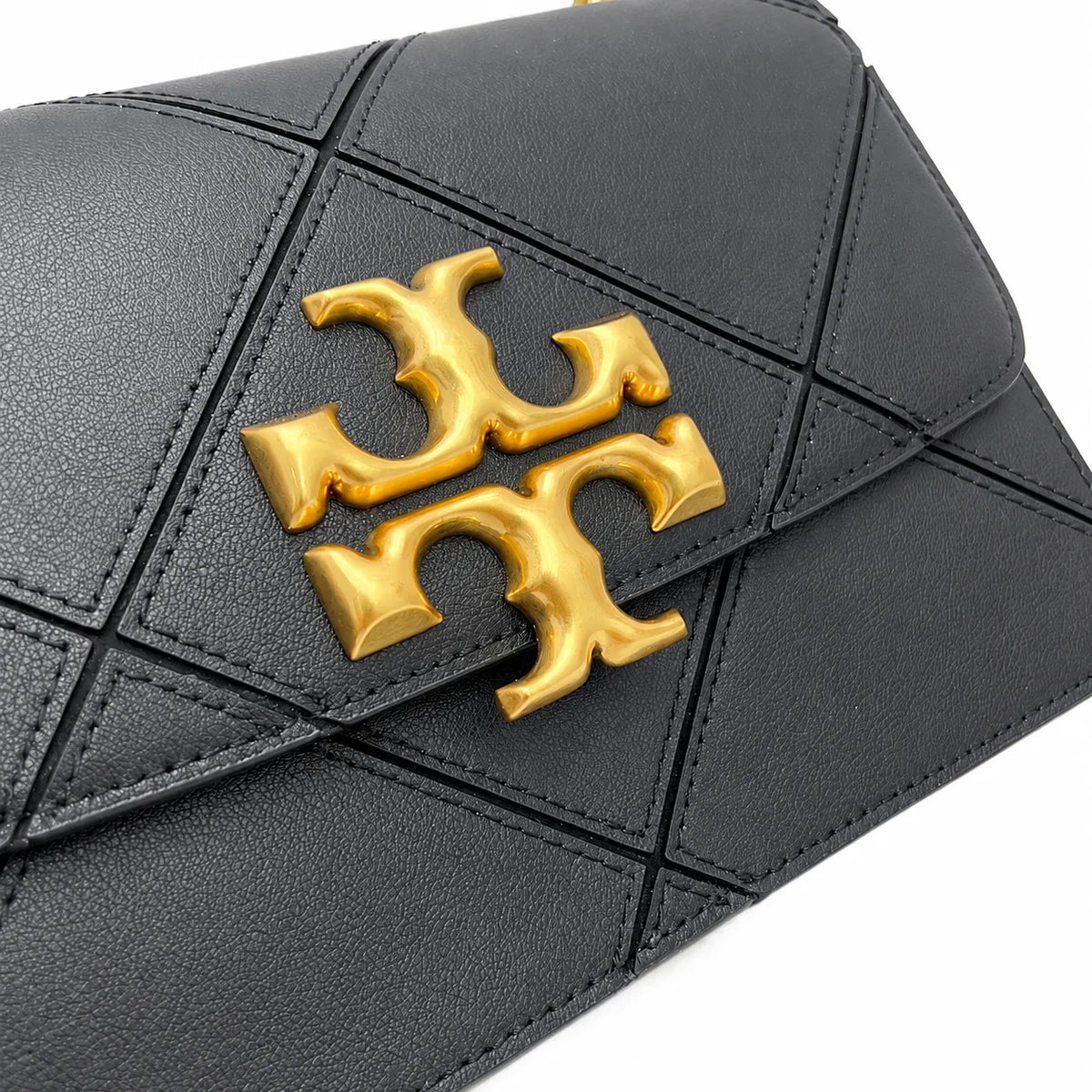 Tory Burch Eleanor Quilted Chain Bag | Black lambskin adjustable shoulder strap magnetic closure  women's designer quilted chain bag