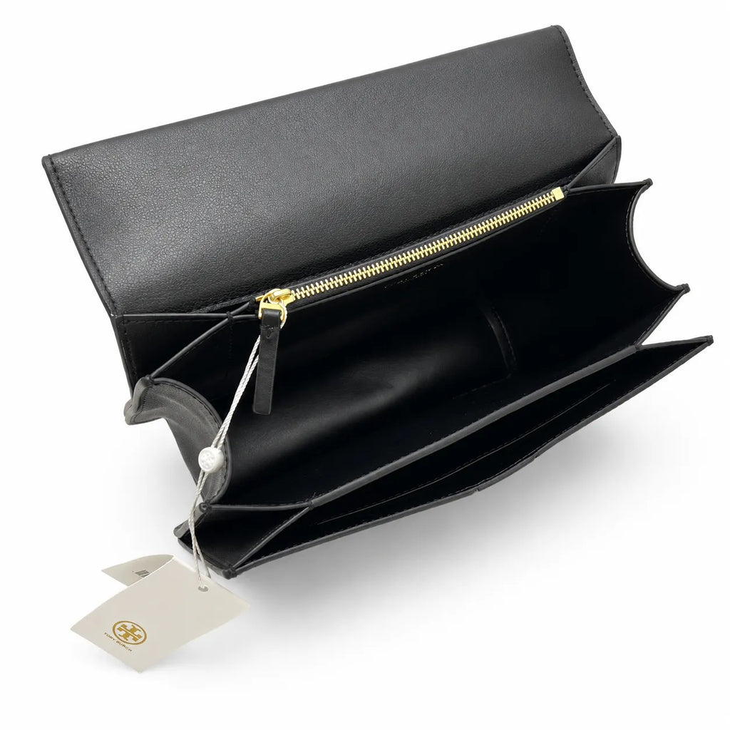Tory Burch Eleanor Quilted Chain Bag | Black lambskin adjustable shoulder strap magnetic closure  women's designer quilted chain bag