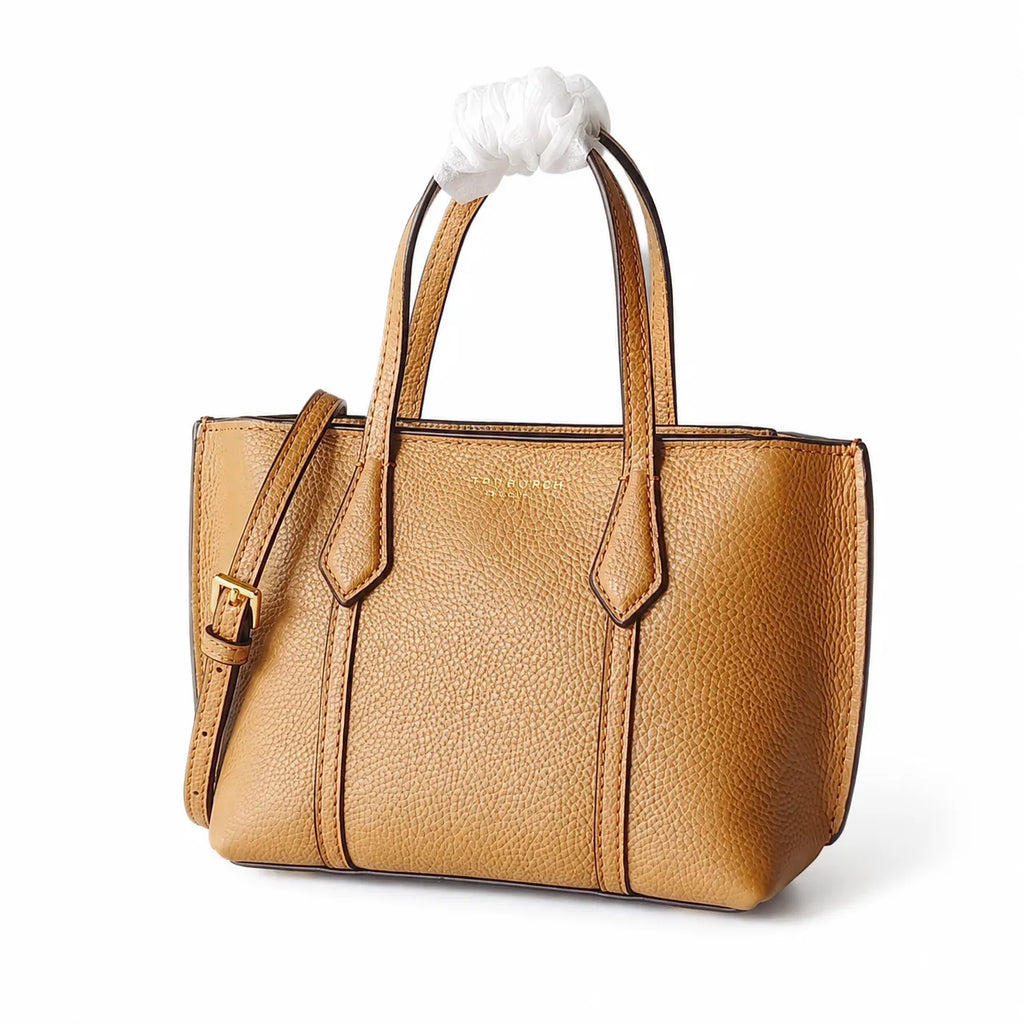 Tory Burch Perry | Tan pebbled leather detachable shoulder strap zip closure women's designer shoulder/handbag