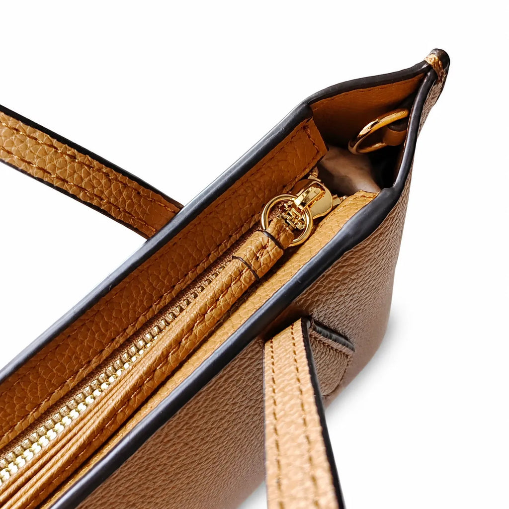 Tory Burch Perry | Tan pebbled leather detachable shoulder strap zip closure women's designer shoulder/handbag