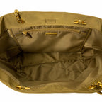 Tory Burch Ella | Olive green recycled nylon gold chain shoulder strap double T leather patch  magnetic closure  women's designer chain handbag