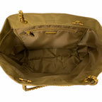 Tory Burch Ella | Olive green recycled nylon gold chain shoulder strap double T leather patch  magnetic closure  women's designer chain handbag