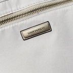 Tory Burch Ella | Light gray recycled nylon silver chain shoulder strap double T leather patch magnetic closure women's designer chain handbag