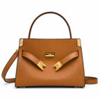 Tory Burch Double Lee Mini Tote Bag | Brown Leather & Gold Hardware, Detachable Strap, Multi-Compartment Interior, Women’s Designer Shoulder Handbag
