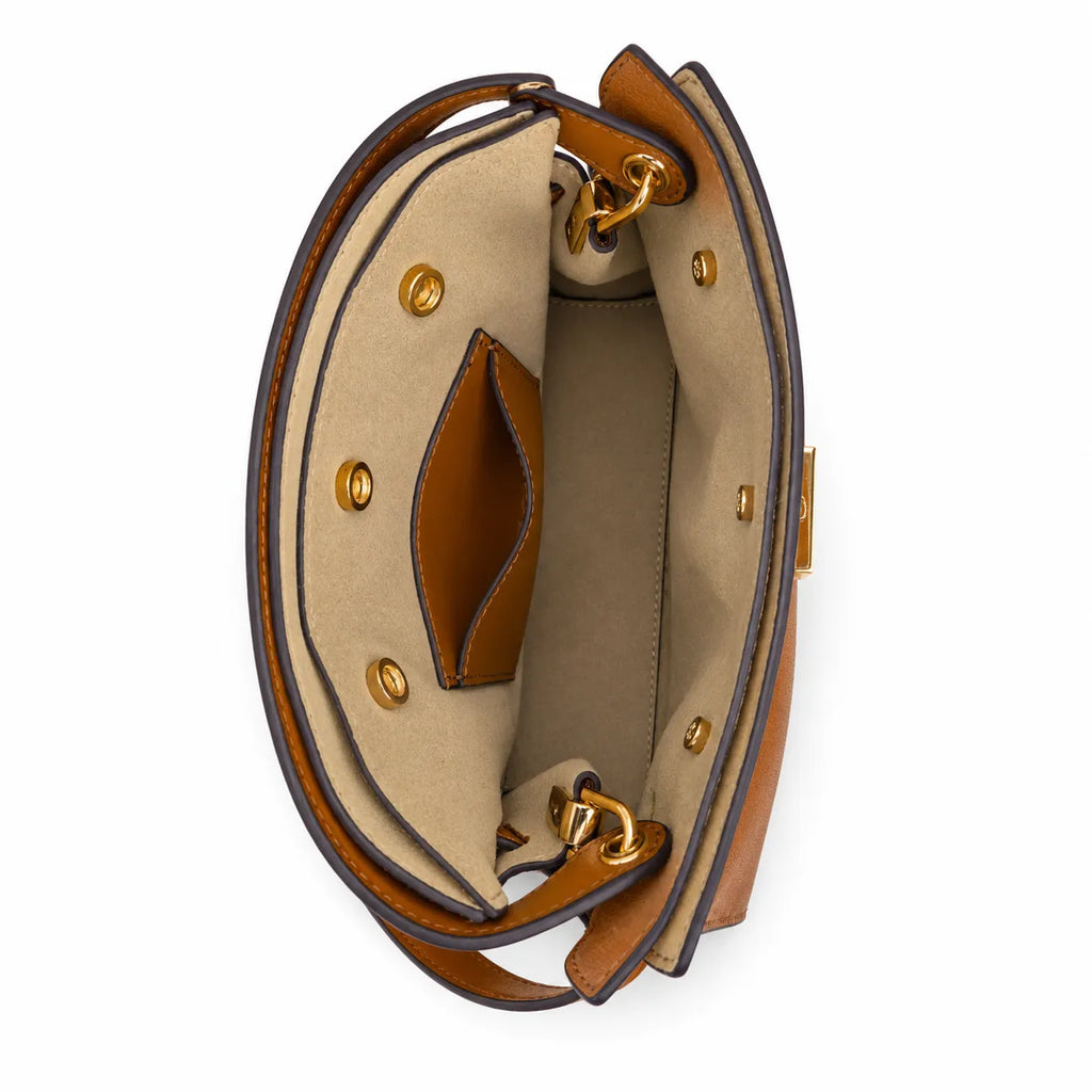 Tory Burch Double Lee Mini Tote Bag | Brown Leather & Gold Hardware, Detachable Strap, Multi-Compartment Interior, Women’s Designer Shoulder Handbag