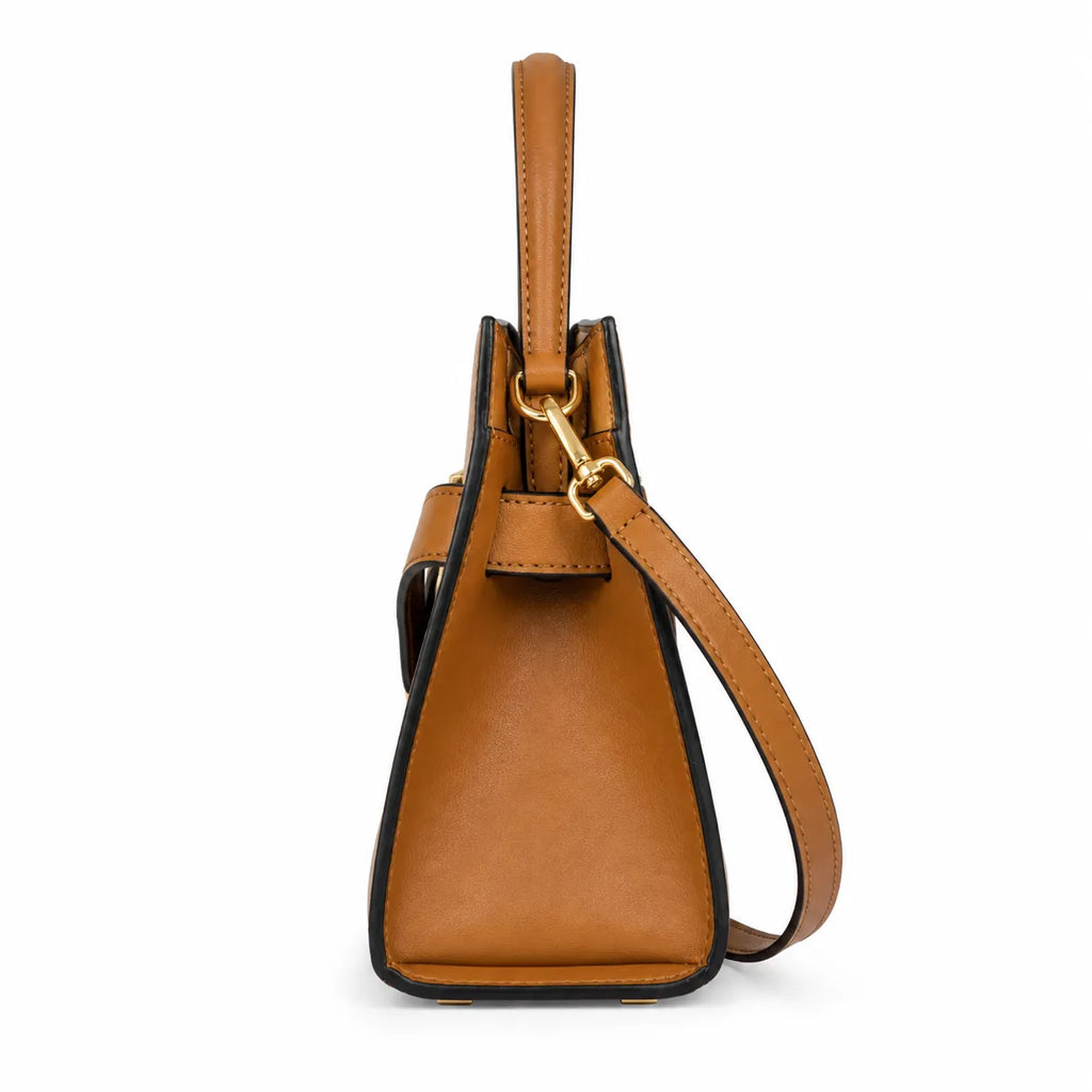 Tory Burch Double Lee Mini Tote Bag | Brown Leather & Gold Hardware, Detachable Strap, Multi-Compartment Interior, Women’s Designer Shoulder Handbag