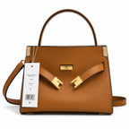 Tory Burch Double Lee Mini Tote Bag | Brown Leather & Gold Hardware, Detachable Strap, Multi-Compartment Interior, Women’s Designer Shoulder Handbag