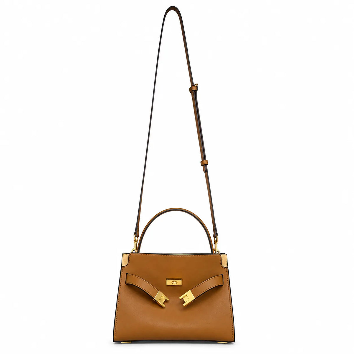 Tory Burch Double Lee Mini Tote Bag | Brown Leather & Gold Hardware, Detachable Strap, Multi-Compartment Interior, Women’s Designer Shoulder Handbag