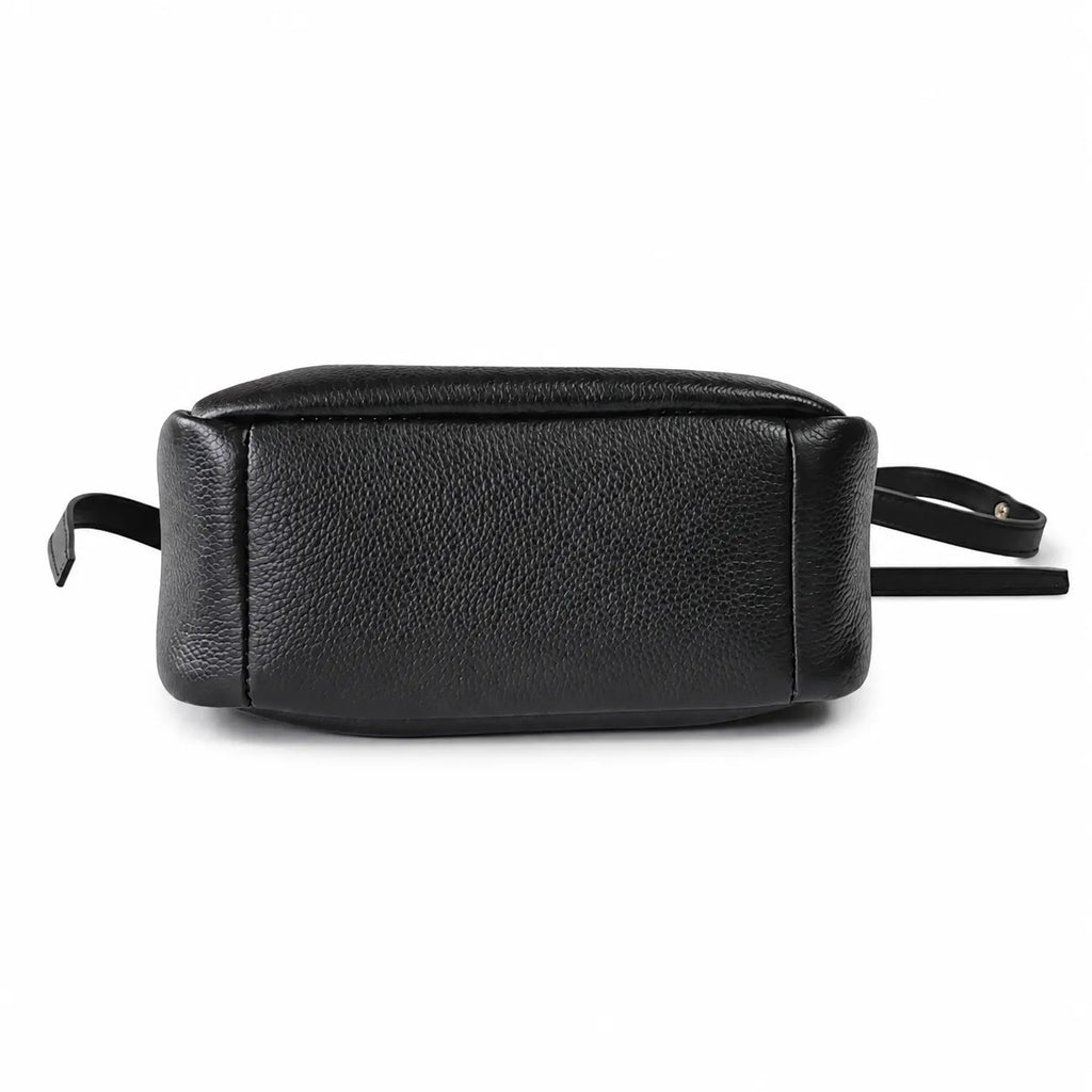 Tory Burch Romy | Black pebbled leather with adjustable shoulder strap and drawstring closure  women's designer shoulder bag