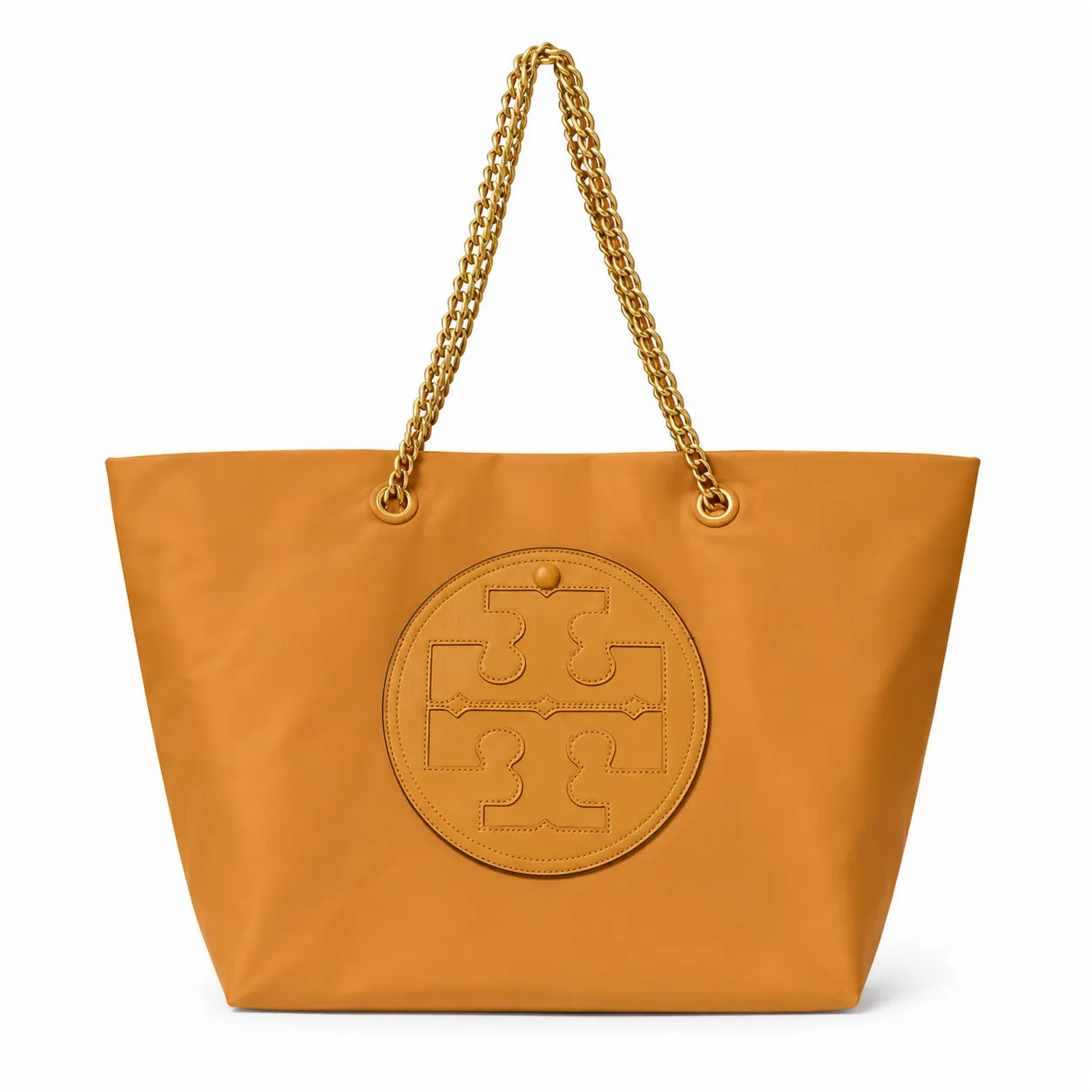 Tory Burch Ella | Light gray recycled nylon silver chain shoulder strap double T leather patch magnetic closure women's designer chain handbag