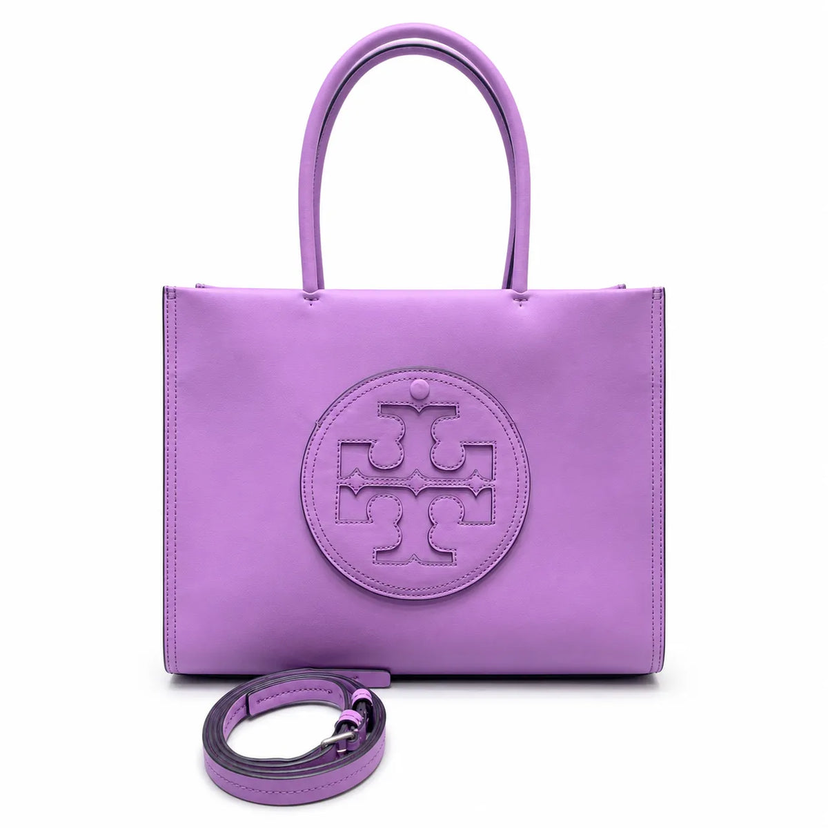 Tory Burch Ella Bio | Light purple, round T-logo embossed  double handles and detachable shoulder strap  women's designer shoulder bag