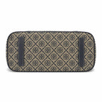 Tory Burch T Monogram | Navy blue and beige jacquard fabric  leather trim  detachable pouch  women's designer shoulder/handbag