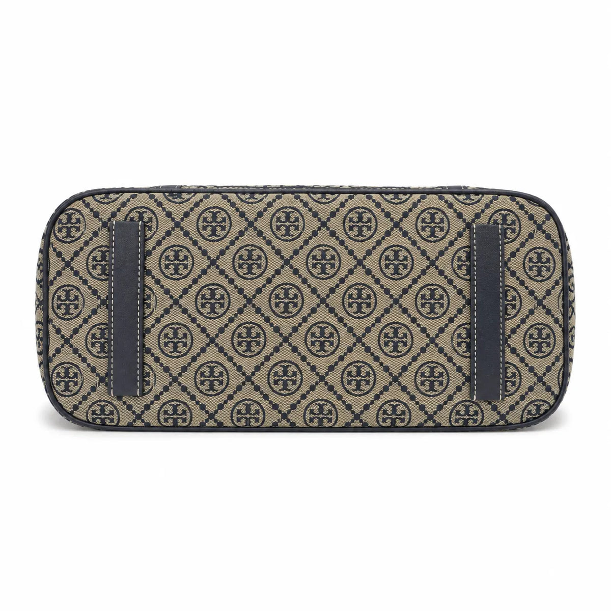 Tory Burch T Monogram | Navy blue and beige jacquard fabric  leather trim  detachable pouch  women's designer shoulder/handbag