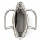 Tory Burch Perry | Grey T-patterned fabric with light grey leather trim detachable shoulder strap zip closure women's designer shoulder bag