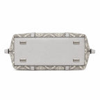 Tory Burch Perry | Grey T-patterned fabric with light grey leather trim detachable shoulder strap zip closure women's designer shoulder bag