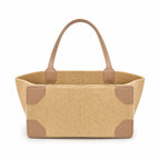 Tory Burch Ella | Natural beige straw and tan leather trim round T-logo embossed double handles women's designer raffia handbag |