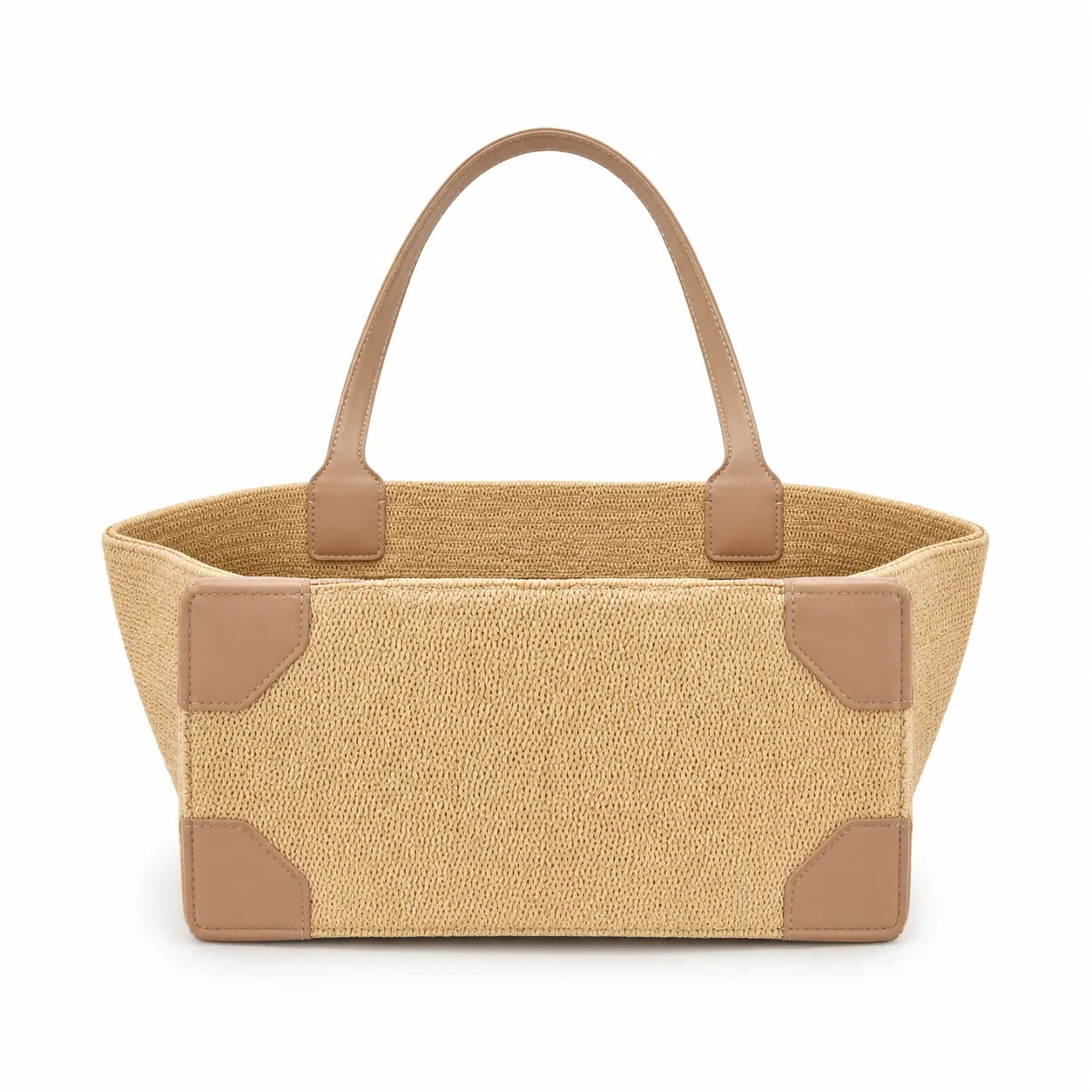 Tory Burch Ella | Natural beige straw and tan leather trim round T-logo embossed double handles women's designer raffia handbag |