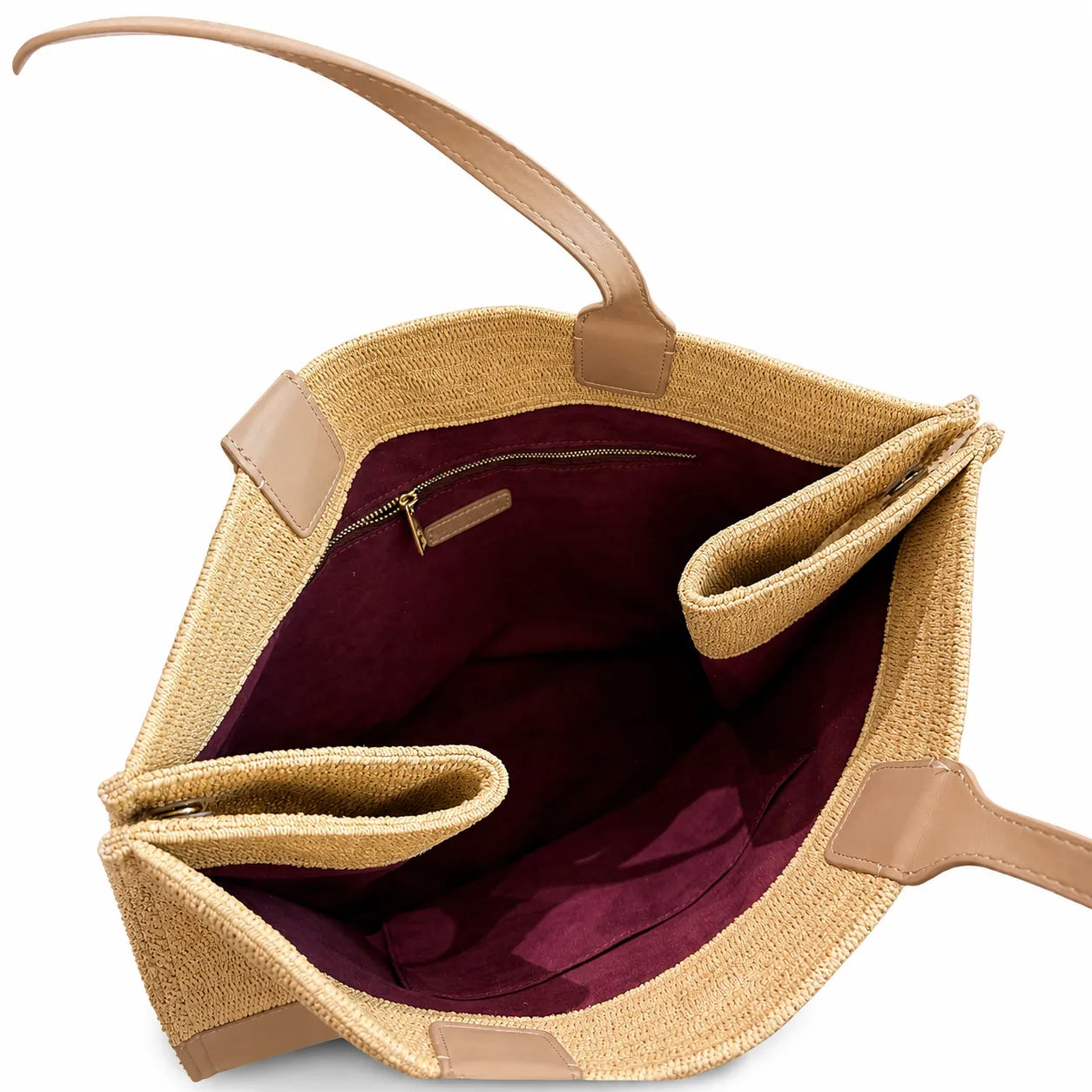 Tory Burch Ella | Natural beige straw and tan leather trim round T-logo embossed double handles women's designer raffia handbag |