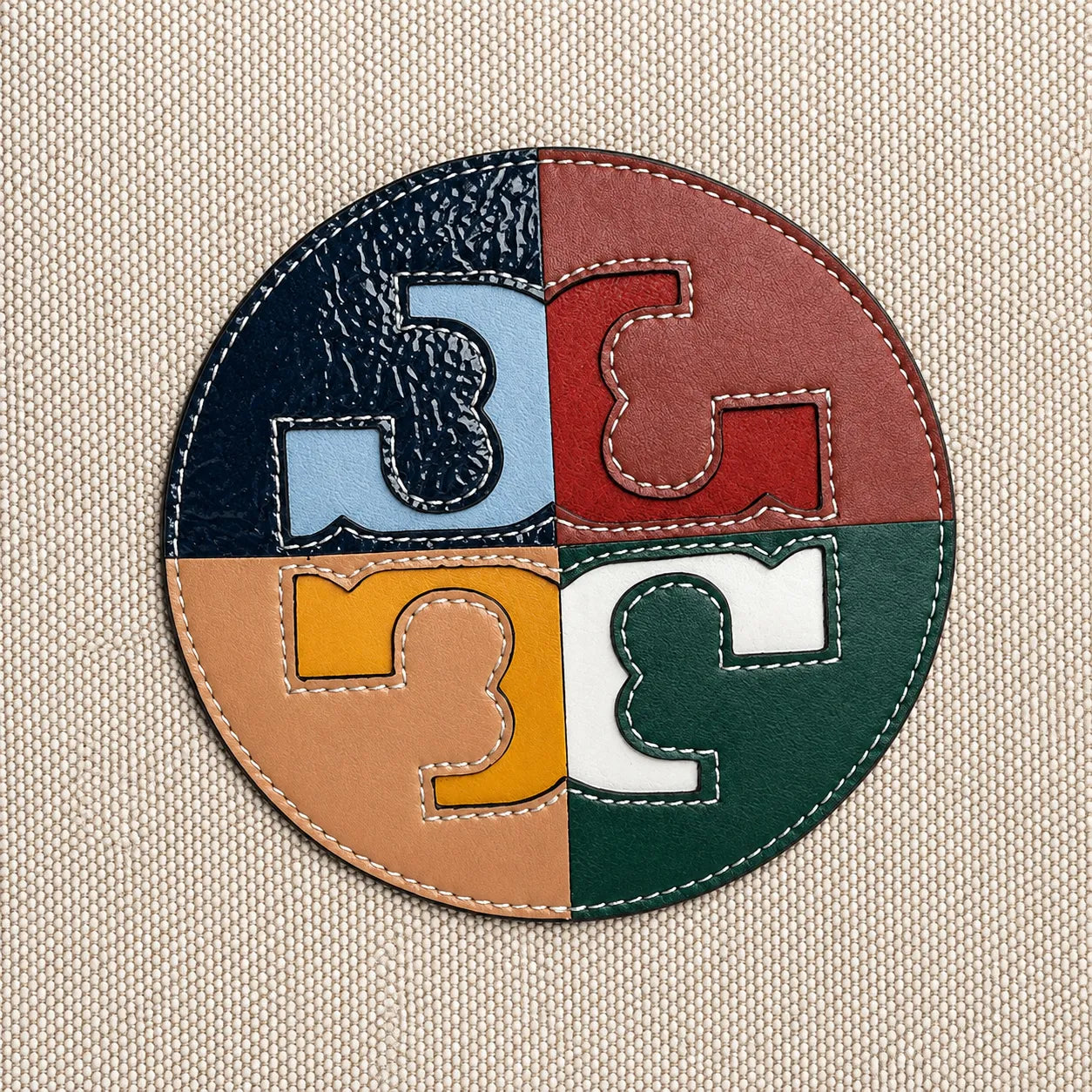 Tory Burch Ella | Beige canvas with contrasting leather T-logo logo  tan leather trim, double handles  women's designer shoulder/handbag