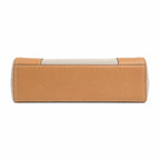Tory Burch Ella | Beige canvas with contrasting leather T-logo logo  tan leather trim, double handles  women's designer shoulder/handbag