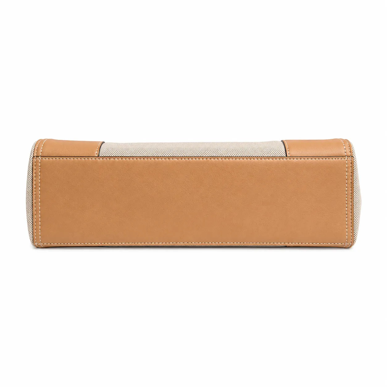 Tory Burch Ella | Beige canvas with contrasting leather T-logo logo  tan leather trim, double handles  women's designer shoulder/handbag
