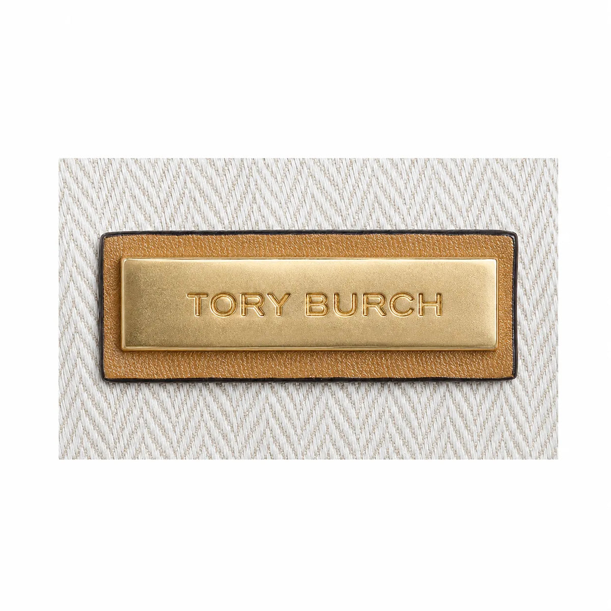 Tory Burch Ella | Beige canvas with contrasting leather T-logo logo  tan leather trim, double handles  women's designer shoulder/handbag