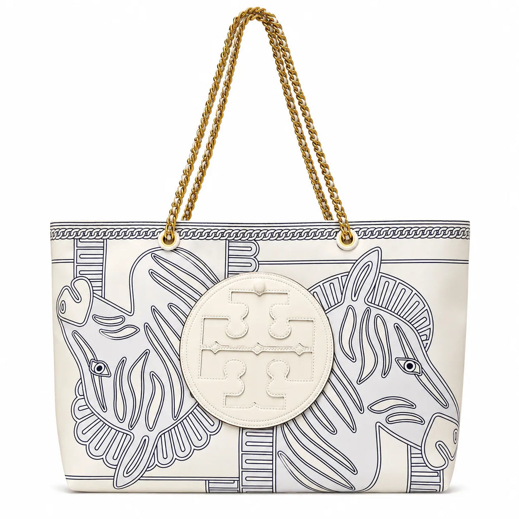 Tory Burch Ella | Whitezebra print gold chain and leather handle  magnetic closure women's designer printed chain tote bag