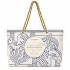Tory Burch Ella | Whitezebra print gold chain and leather handle  magnetic closure women's designer printed chain tote bag