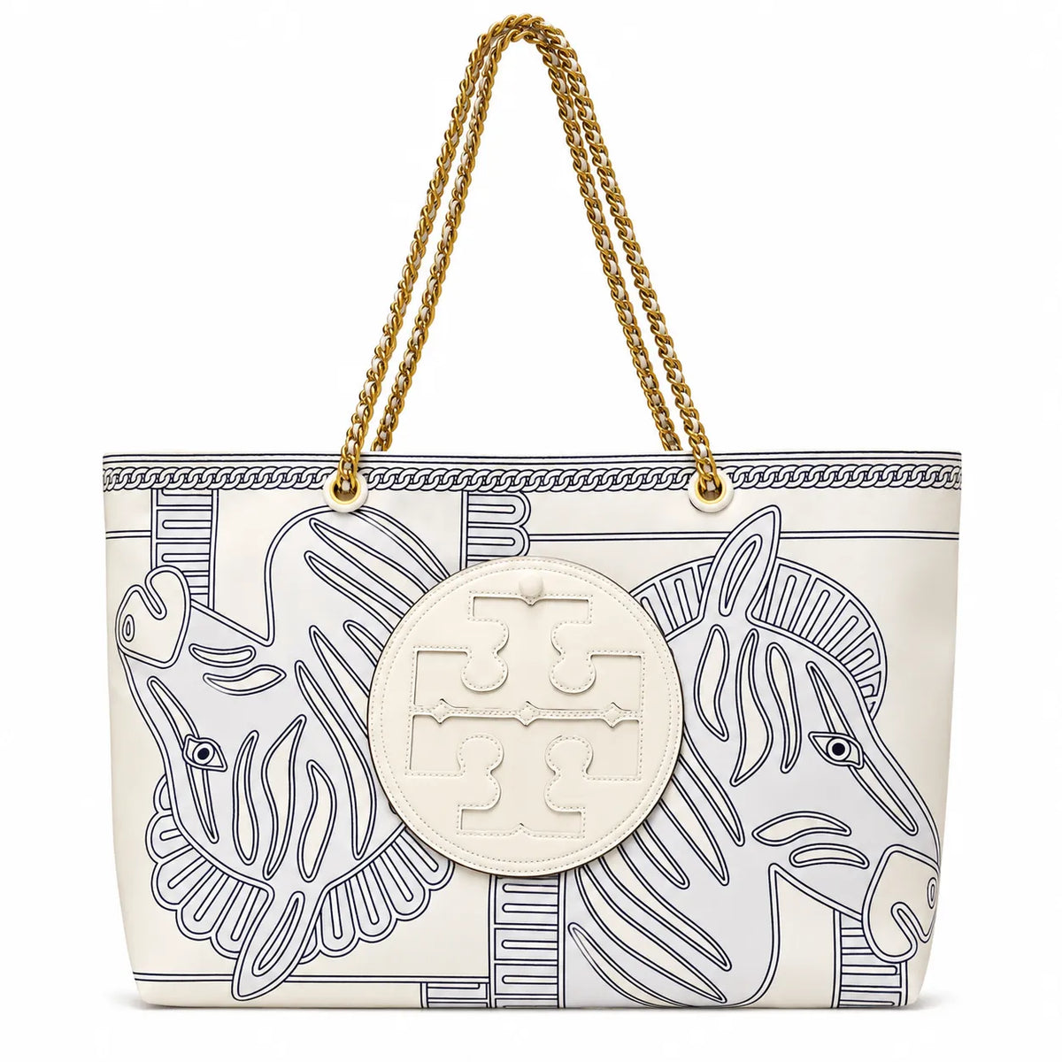 Tory Burch Ella | Whitezebra print gold chain and leather handle  magnetic closure women's designer printed chain tote bag