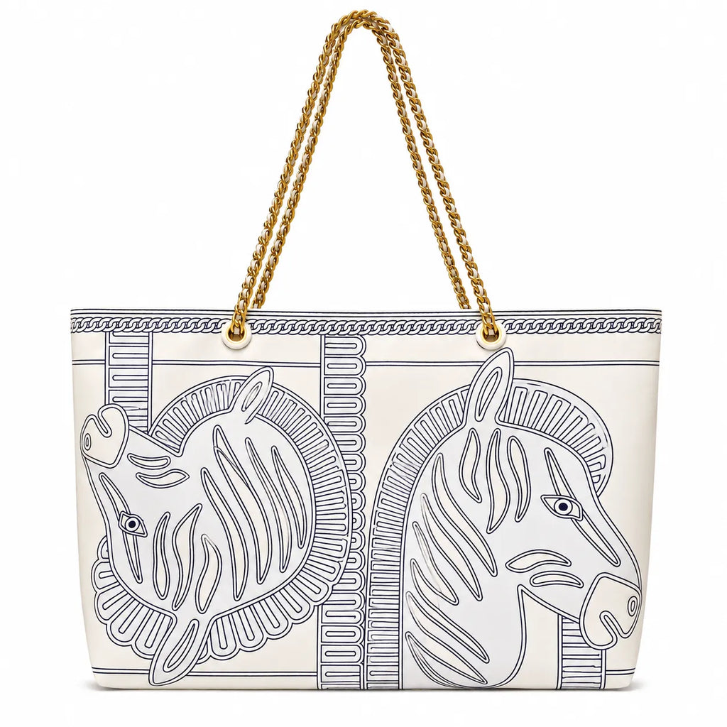 Tory Burch Ella | Whitezebra print gold chain and leather handle  magnetic closure women's designer printed chain tote bag