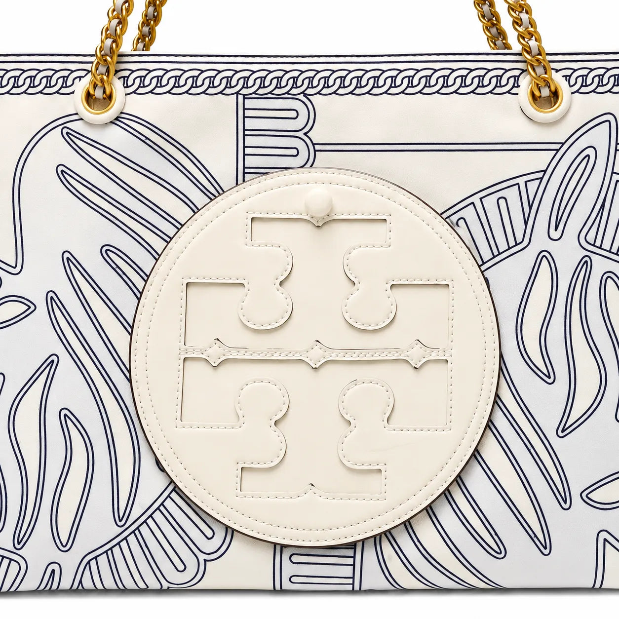 Tory Burch Ella | Whitezebra print gold chain and leather handle  magnetic closure women's designer printed chain tote bag