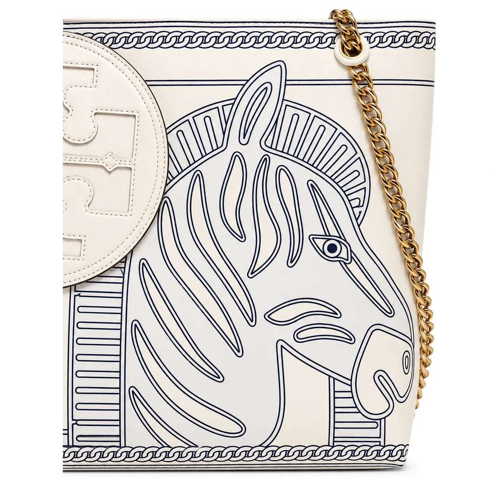 Tory Burch Ella | Whitezebra print gold chain and leather handle  magnetic closure women's designer printed chain tote bag