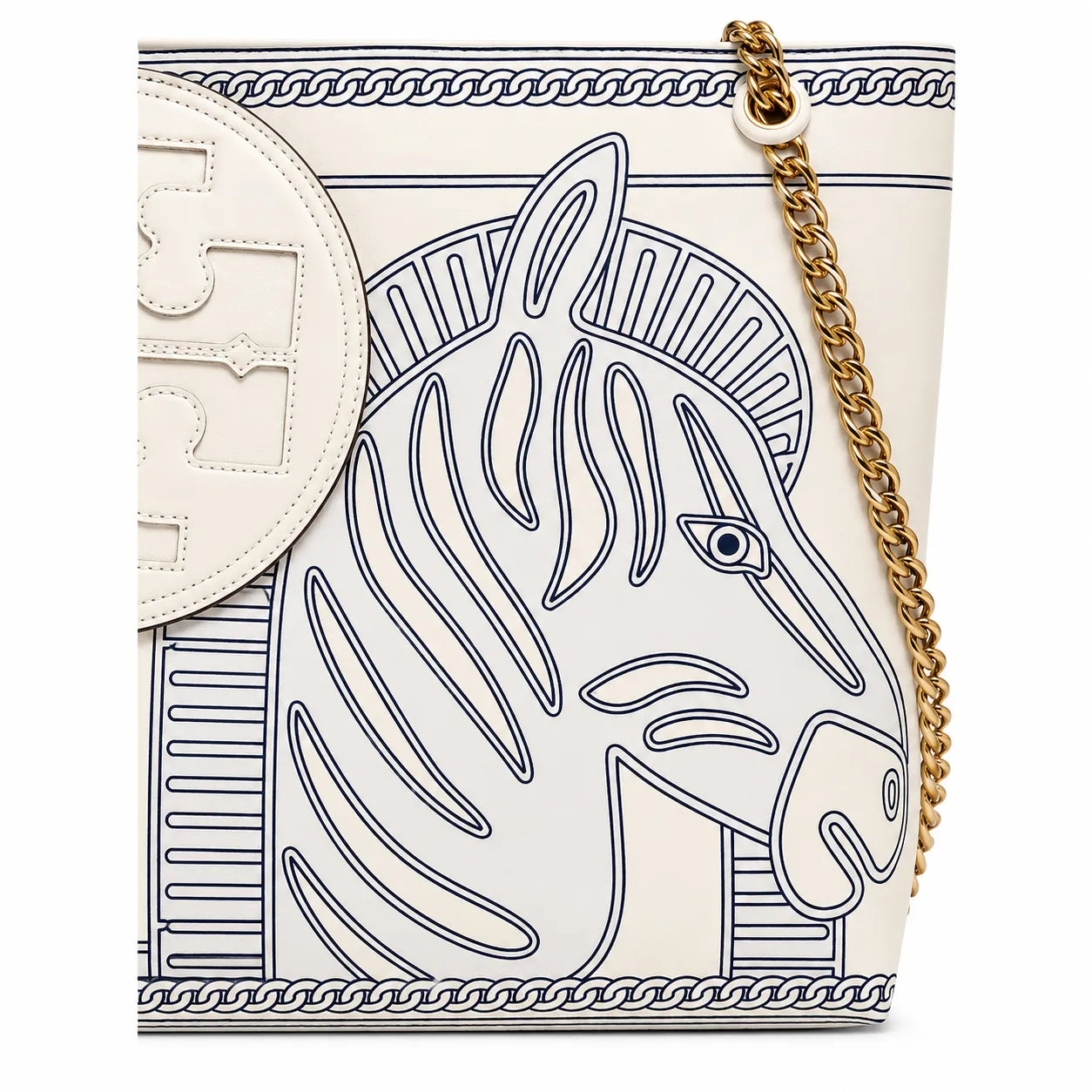 Tory Burch Ella | Whitezebra print gold chain and leather handle  magnetic closure women's designer printed chain tote bag