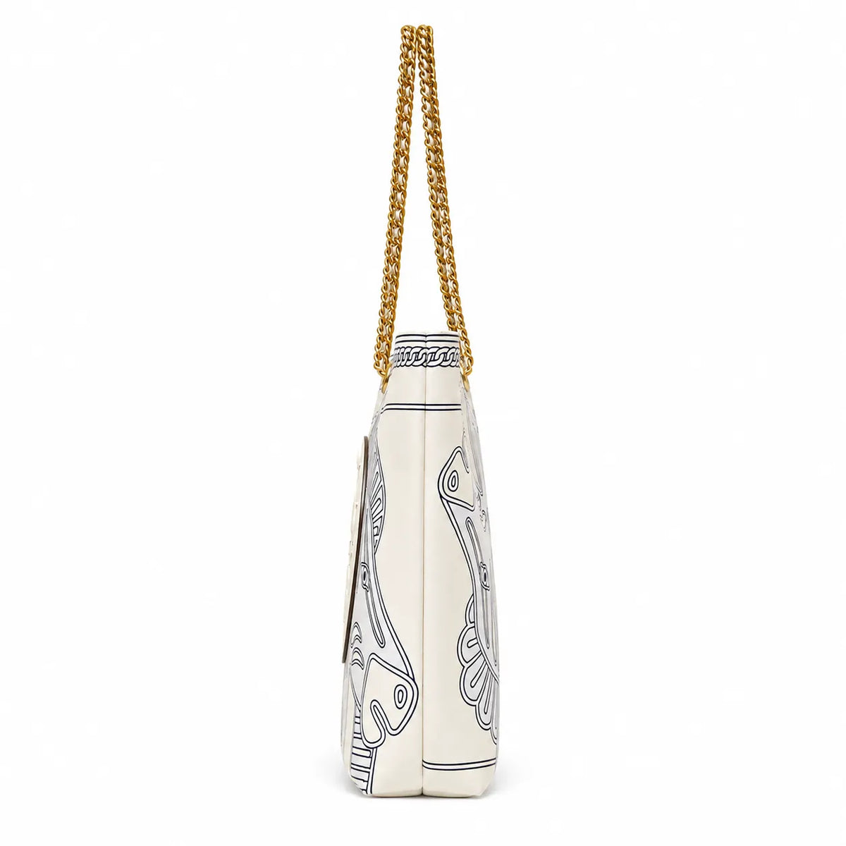 Tory Burch Ella | Whitezebra print gold chain and leather handle  magnetic closure women's designer printed chain tote bag