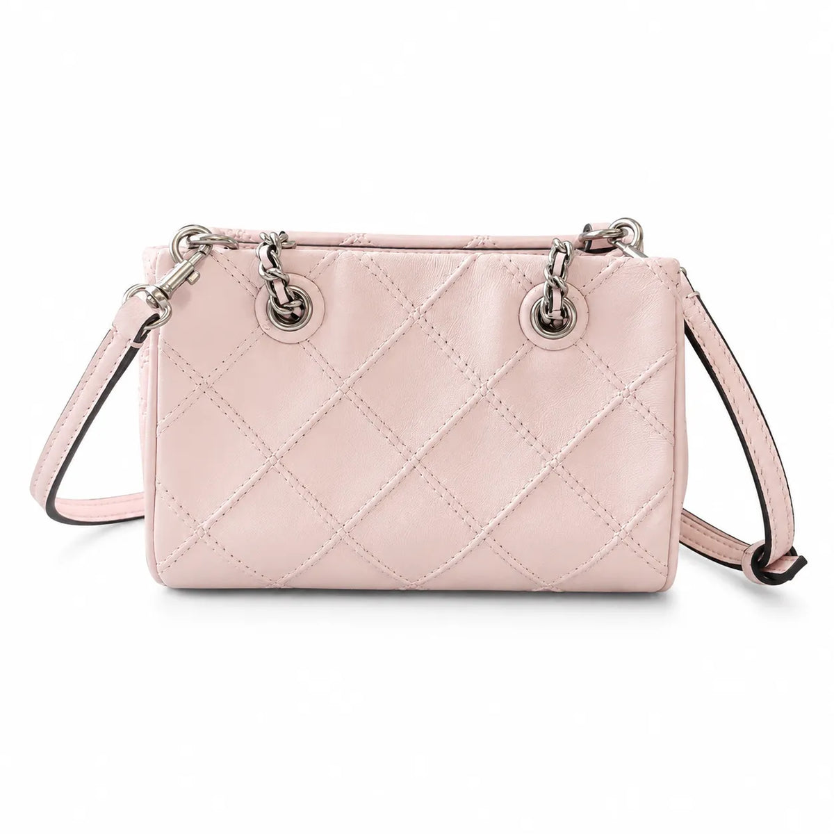 Tory Burch Fleming | Pale pink soft lambskin silver chain and embossed T logo adjustable shoulder strap women's designer crossbody/shoulder bag