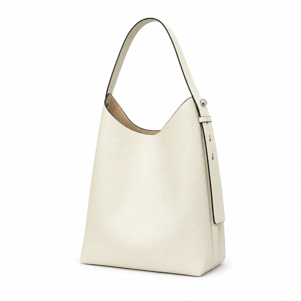 Tory Burch Romy | Off-white pebbled leather button logo and detachable pouch women's designer handbag