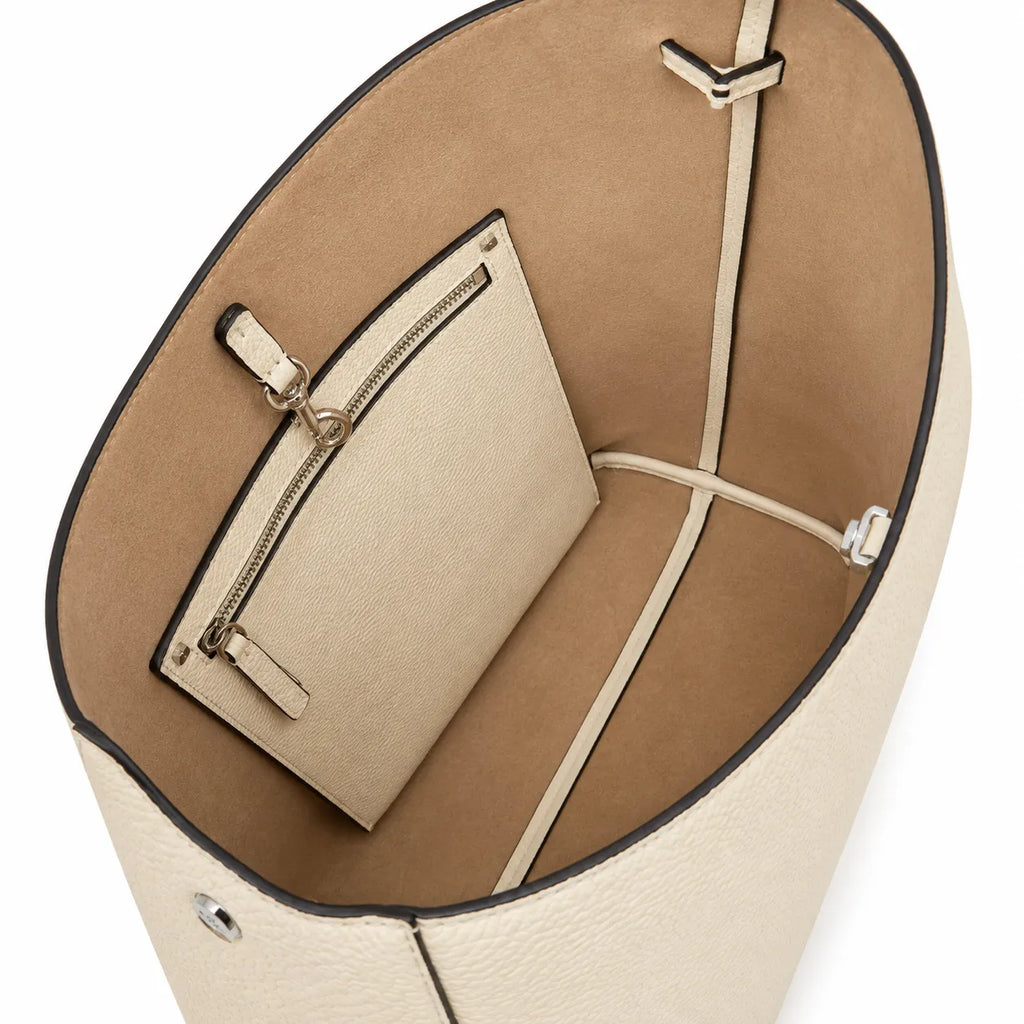 Tory Burch Romy | Off-white pebbled leather button logo and detachable pouch women's designer handbag