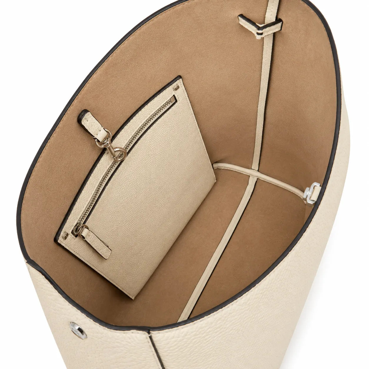 Tory Burch Romy | Off-white pebbled leather button logo and detachable pouch women's designer handbag