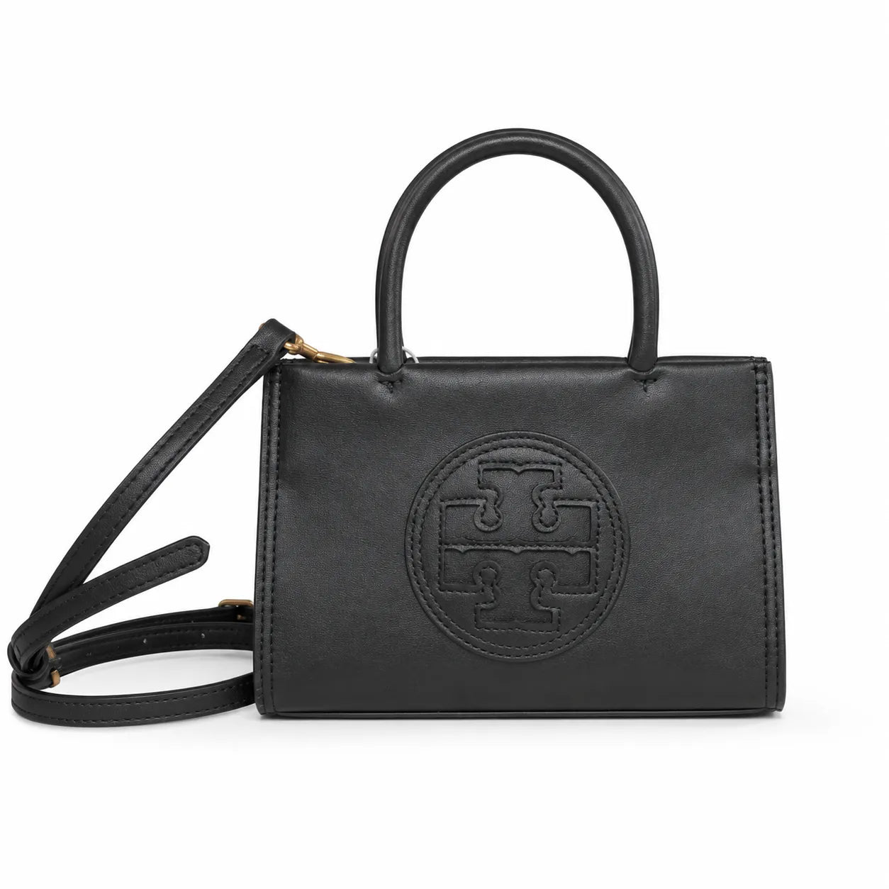 Tory Burch Ella Bio | Black vegetable leather embossed T-logo  adjustable shoulder strap women's designer shoulder bag