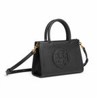 Tory Burch Ella Bio | Black vegetable leather embossed T-logo  adjustable shoulder strap women's designer shoulder bag