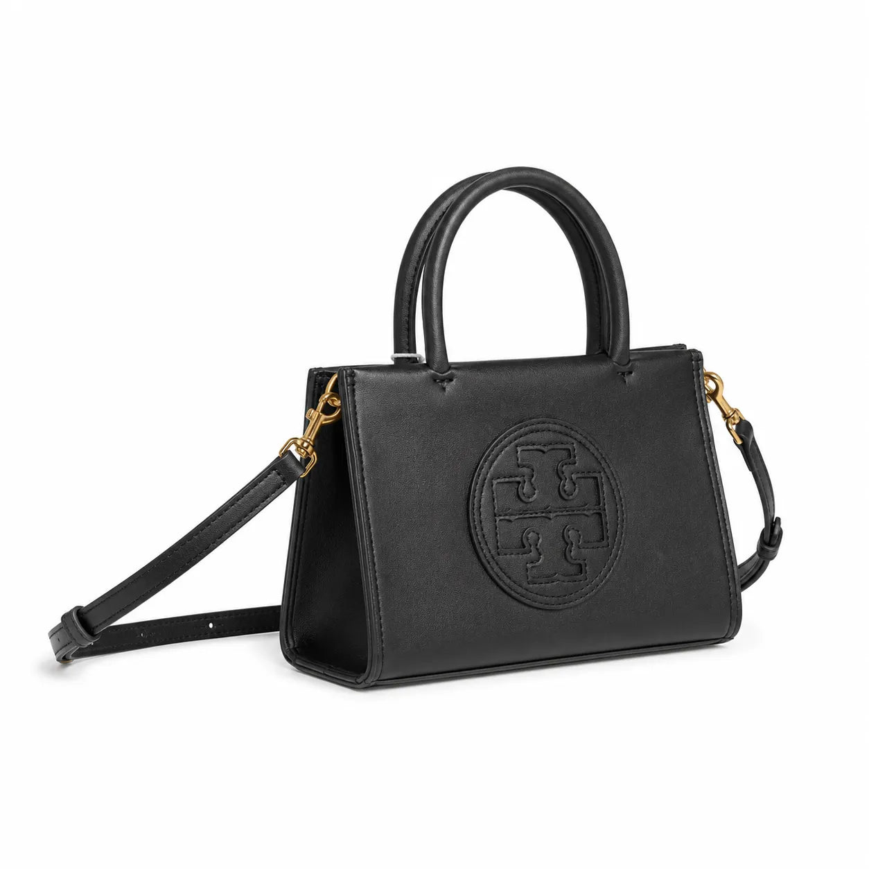 Tory Burch Ella Bio | Black vegetable leather embossed T-logo  adjustable shoulder strap women's designer shoulder bag