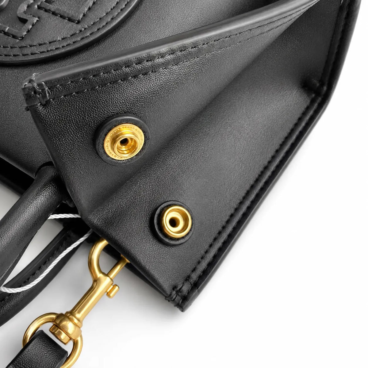 Tory Burch Ella Bio | Black vegetable leather embossed T-logo  adjustable shoulder strap women's designer shoulder bag
