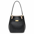 Tory Burch Lee Radziwill | Black pebbled leather with gold twist clasp and double T logo adjustable shoulder strap women's designer handbag