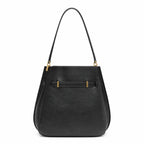 Tory Burch Lee Radziwill | Black pebbled leather with gold twist clasp and double T logo adjustable shoulder strap women's designer handbag