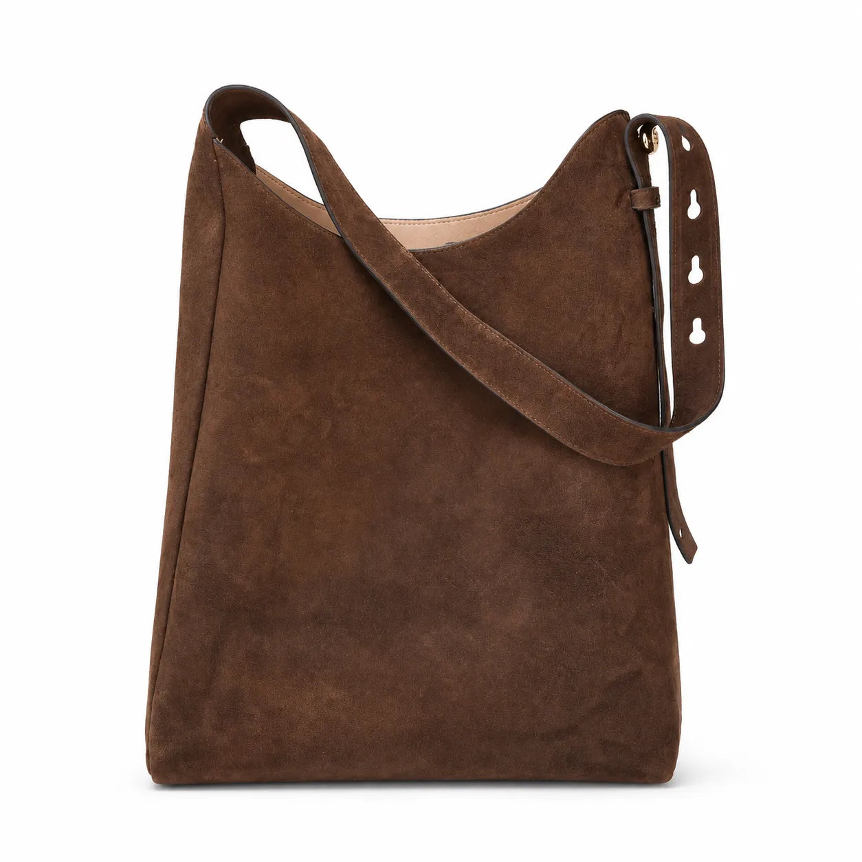 Tory Burch Romy | Dark brown suede, gold logo  adjustable shoulder strap  women's designer shoulder/handbag