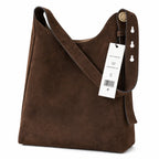 Tory Burch Romy | Dark brown suede, gold logo  adjustable shoulder strap  women's designer shoulder/handbag